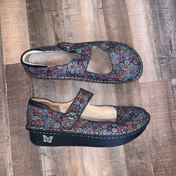 Algeria Paloma Wallflower Sparkle Purple Floral Mary Janes Size 41 Velcro Strap - Picture 1 of 8